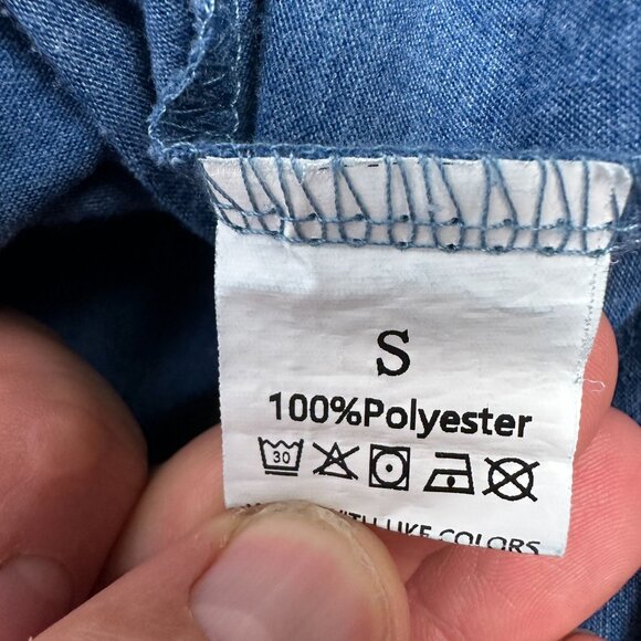 Asymmetrical Blue Short Sleeve Womens Top Side Button Accents - Picture 4 of 5